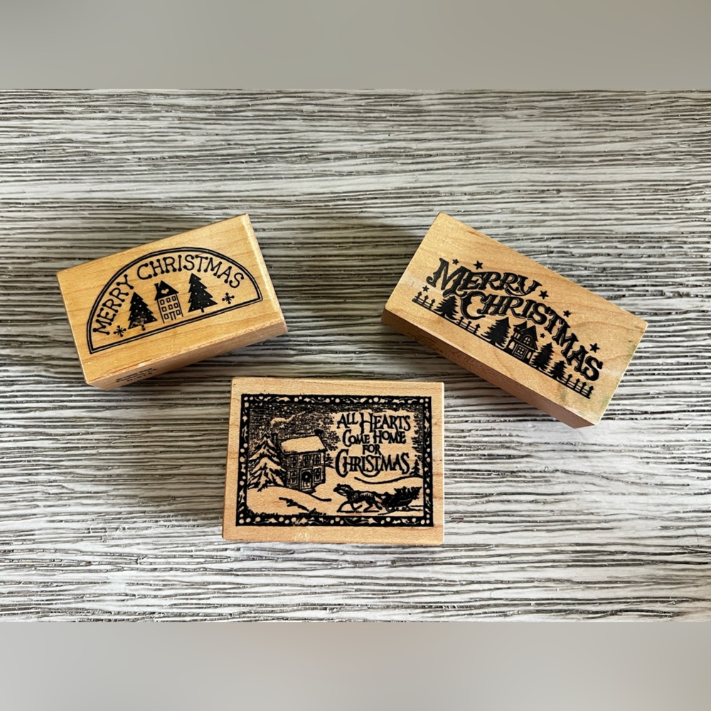 Wooden Christmas Stamp Set - Natural Wood Color